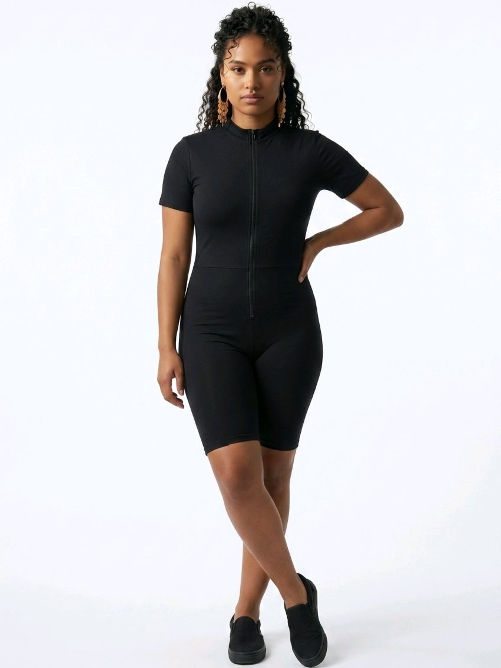 SHEIN Black Zip-Front Biker Romper | Women's Large
